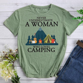 Never Underestimate a Woman Who Loves Camping T-shirt