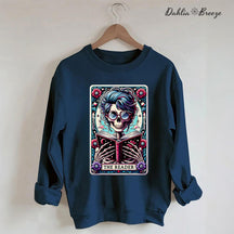 The Reader Tarot Card  Booktrovert Skull Sweatshirt