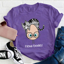 I Love Books Cat T-shirt