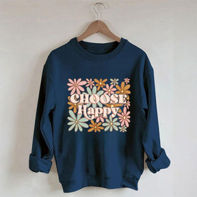 Choose Happy Flowers Print Sweatshirt