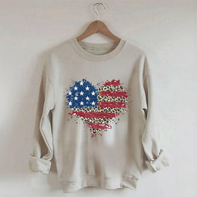 American Flag Leopard Heart Sweatshirt