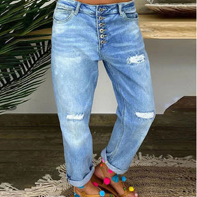 Ripped Button Up Low Waist Jeans