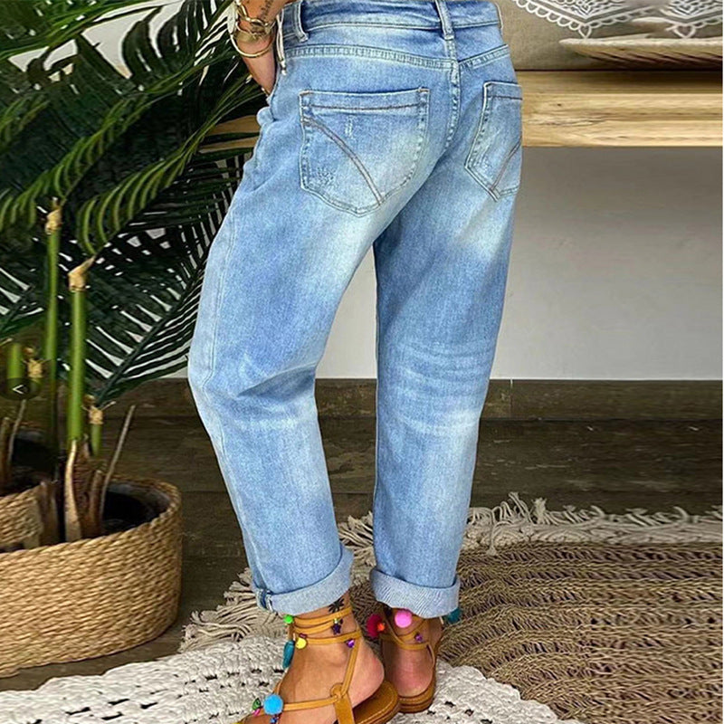 Ripped Button Up Low Waist Jeans