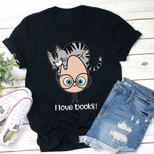 I Love Books Cat T-shirt