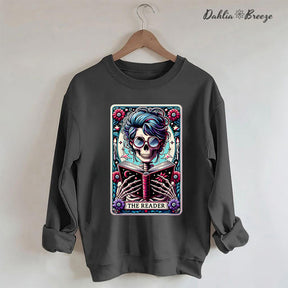 The Reader Tarot Card  Booktrovert Skull Sweatshirt