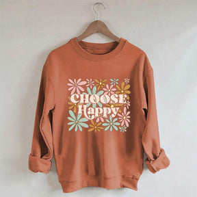 Choose Happy Flowers Print Sweatshirt