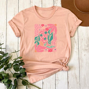 Boho Cowgirl Boot And Flowers T-shirt