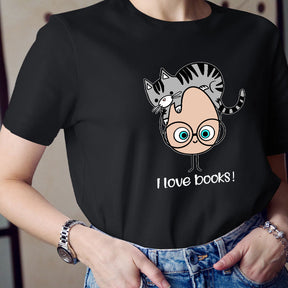 I Love Books Cat T-shirt