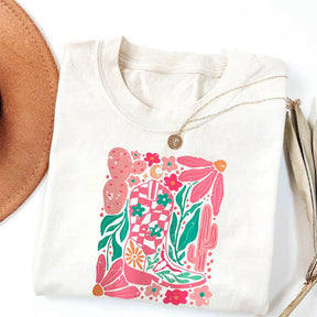 Boho Cowgirl Boot And Flowers T-shirt