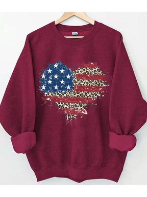 American Flag Leopard Heart Sweatshirt