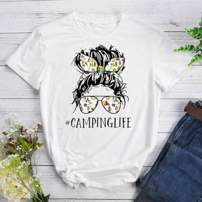 Camping Life Women Round Neck T-shirt