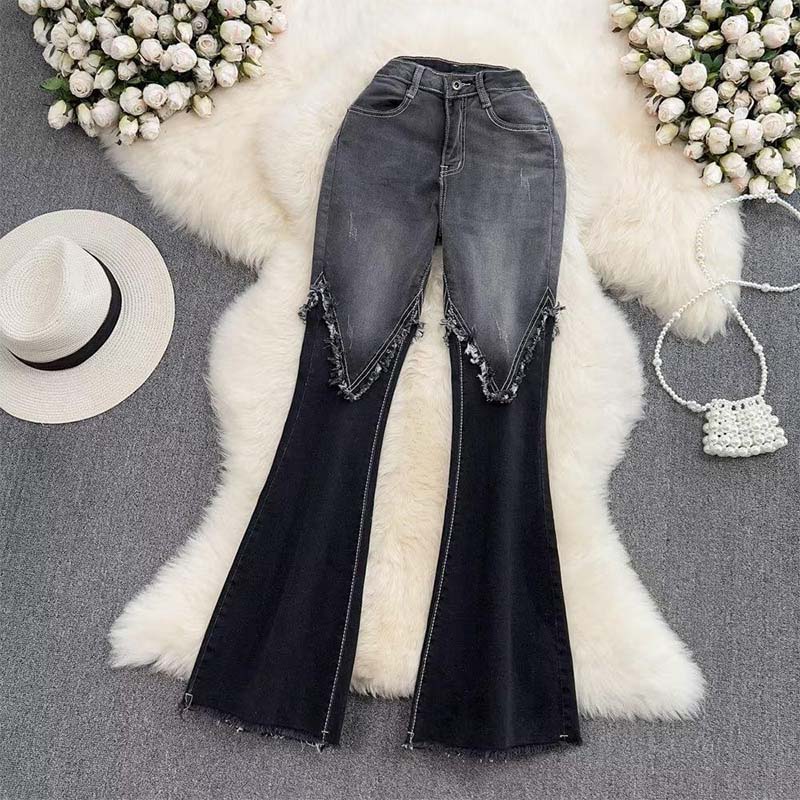 High Waist Stretch Stylish Raw Hem Jeans