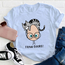 I Love Books Cat T-shirt