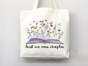 Just One More Chapter Flower Book Tote Bag