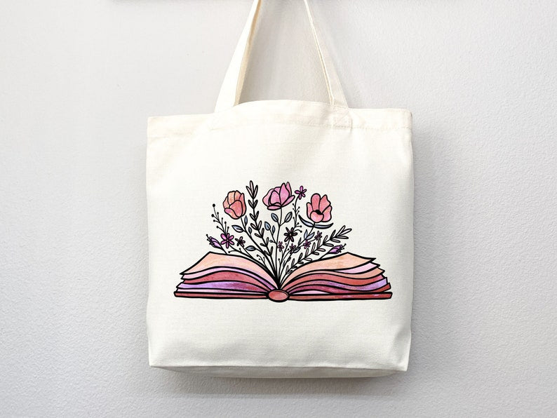 Floral Book Tote Bag