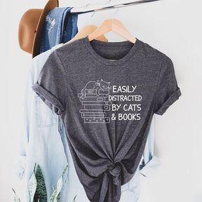 Easily Distracted By Cats And Books T-shirt