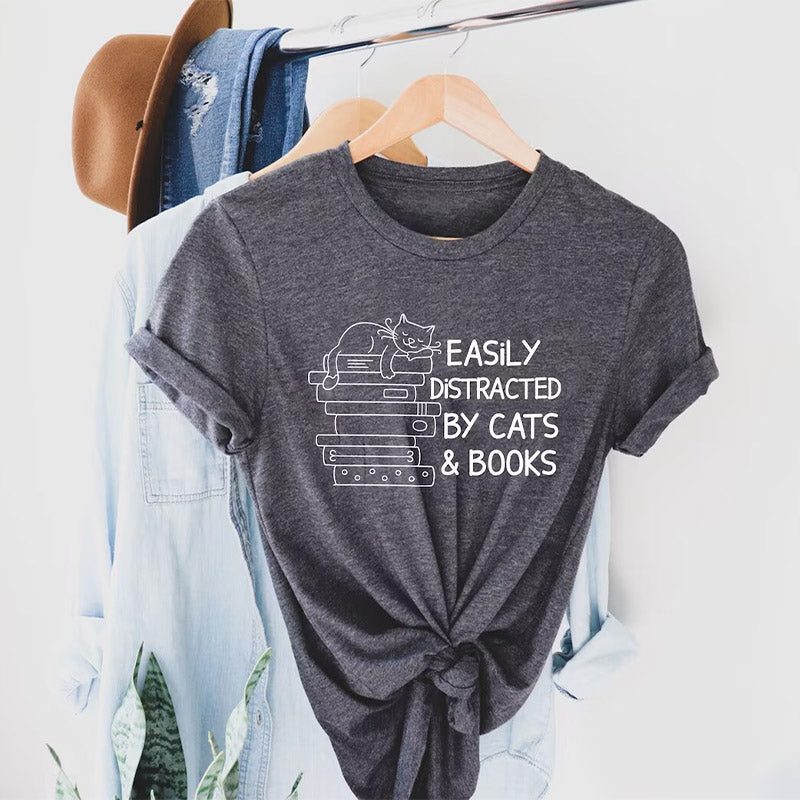 Easily Distracted By Cats And Books T-shirt