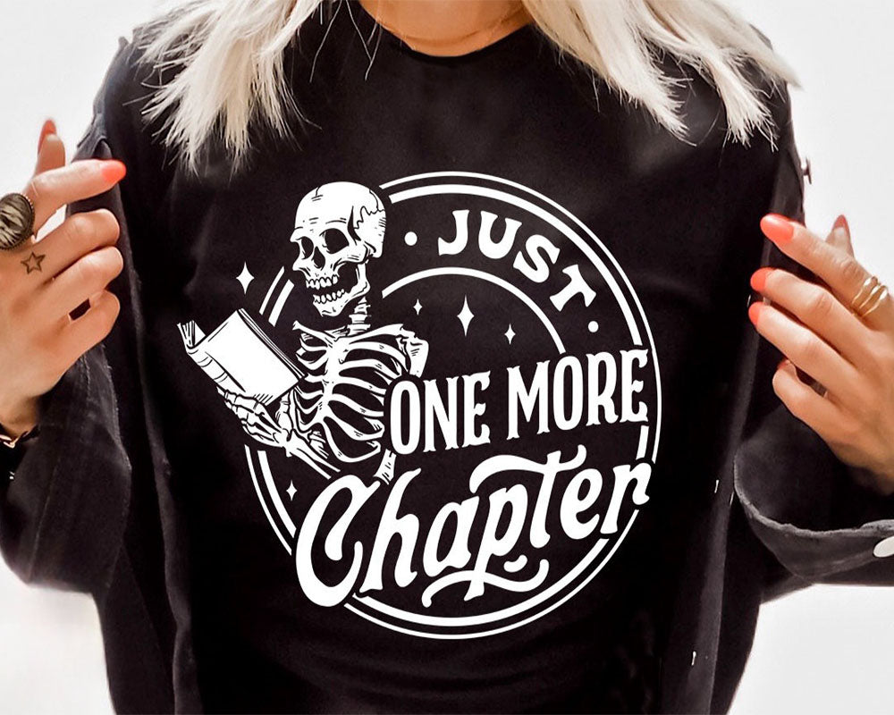 Just One More Chapter Reading Skeleton T-shirt