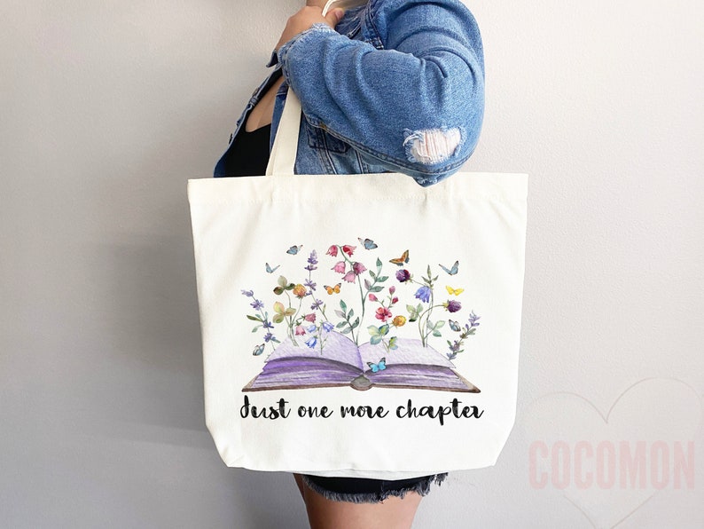 Just One More Chapter Flower Book Tote Bag