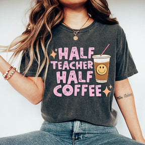 Retro Half Teacher Half Coffee T-shirt