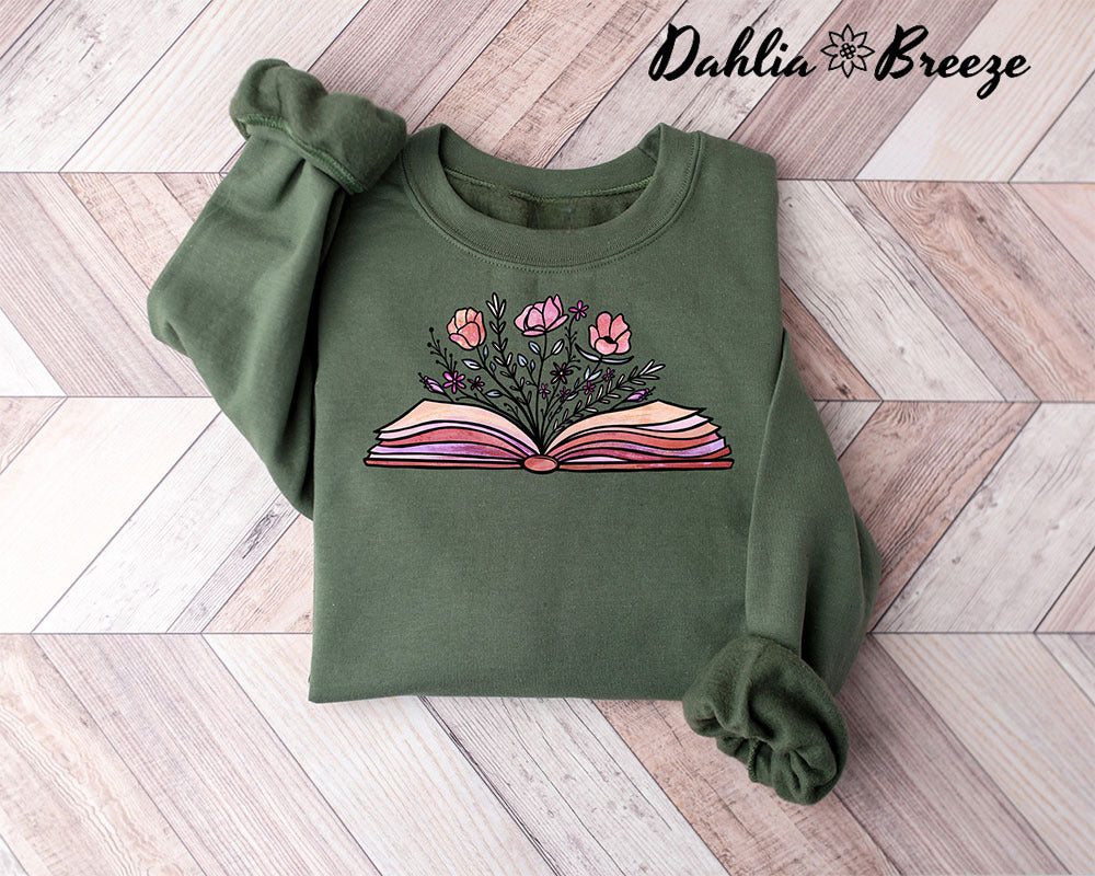 Sweat-shirt avec rat de bibliothèque et livre de fleurs