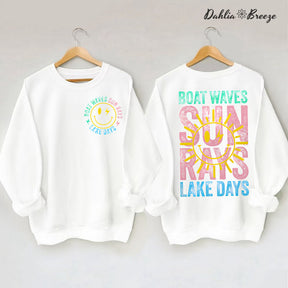 Boat Waves Sun Rays Lake Days Retro Summer Sweatshirt