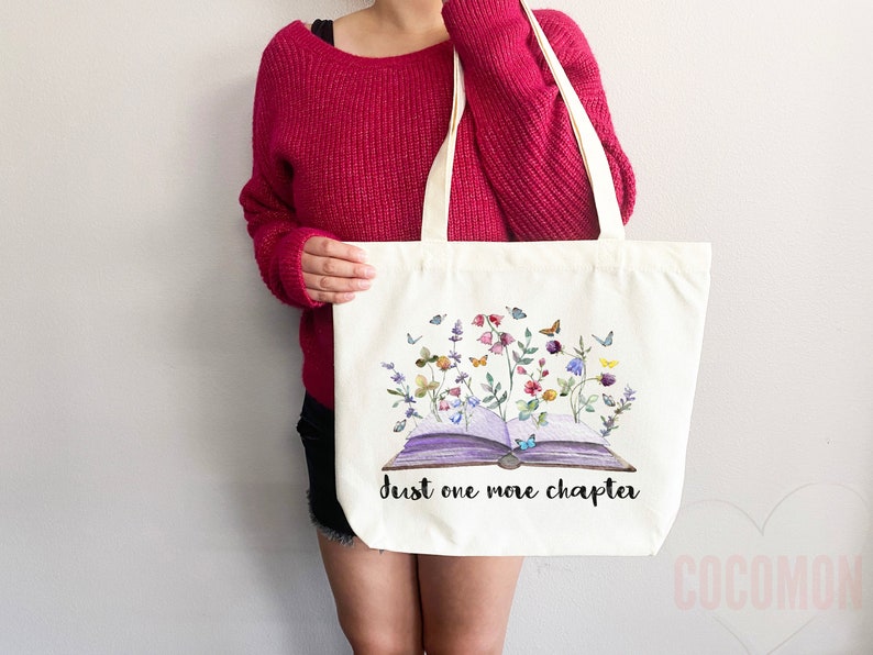 Just One More Chapter Flower Book Tote Bag