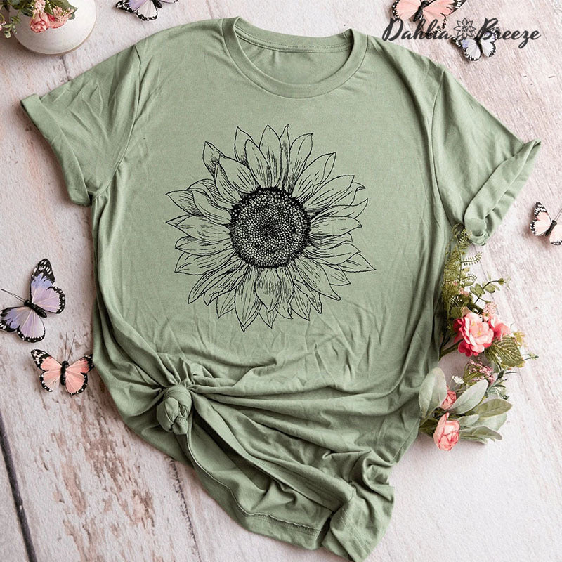 Sunflower Print Trendy T-shirt