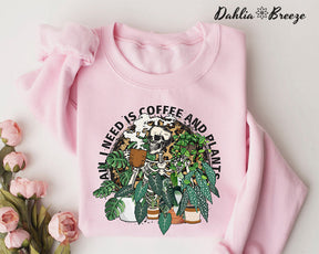 Tout ce dont j'ai besoin, c'est de café et de plantes, squelette de plante, sweat-shirt