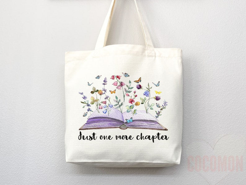 Just One More Chapter Flower Book Tote Bag