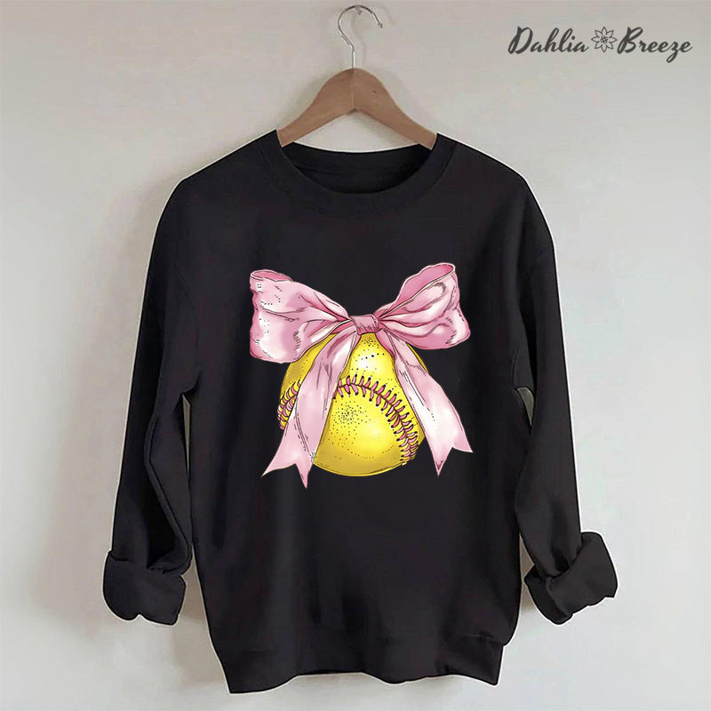 Coquette Pink Bow Softball Mama Sweatshirt