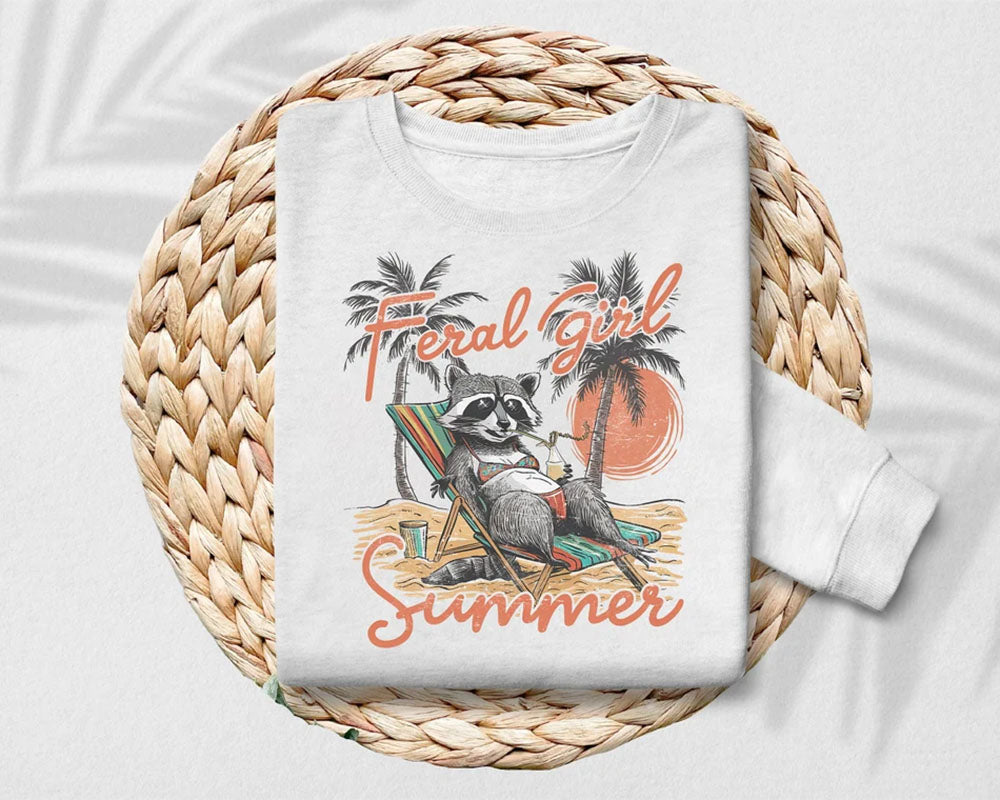 Feral Girl Summer Funny Raccoon Beach Sweatshirt