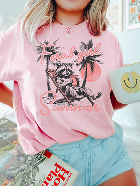 Feral Girl Summer Raccoon Funny T-shirt