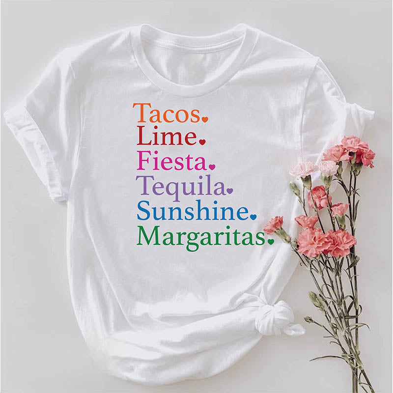 Tacos And Tequila Letter Print T-shirt