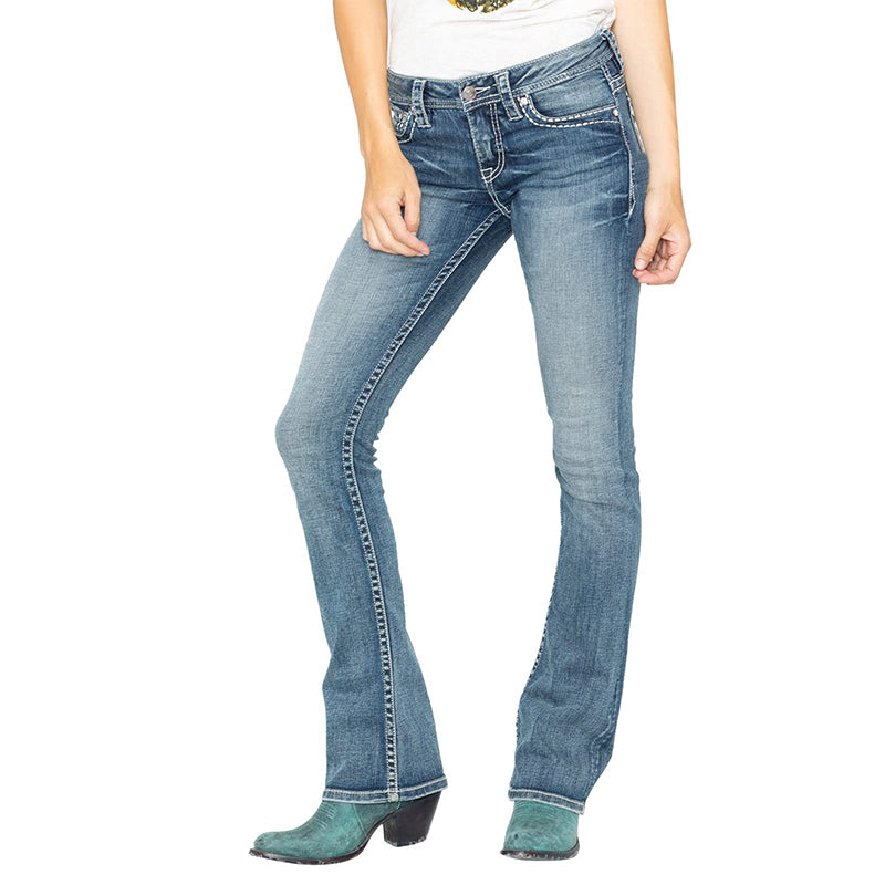 Embroidered Medium Waist Slim Jeans