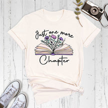 Flower Book Just One More Chapter Printed T-shirt