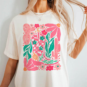 Boho Cowgirl Boot And Flowers T-shirt