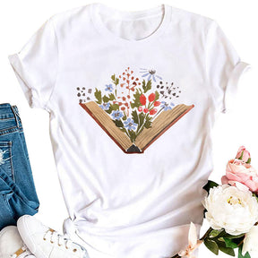 T-shirt drôle de lecture de livre de fleurs sauvages