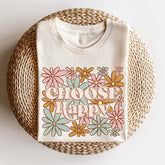 Choose Happy Flowers Print T-shirt