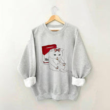 Smoking Cute Cat Print Sweatshirt