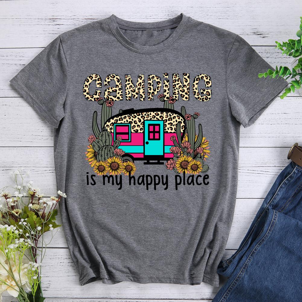 Camping Is My Happy Place Round Neck T-shirt