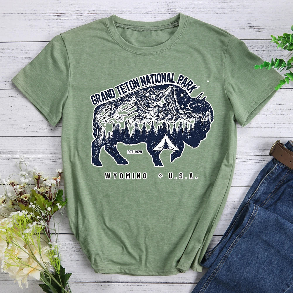 Grand Teton National Park Bison Hiking T-shirt