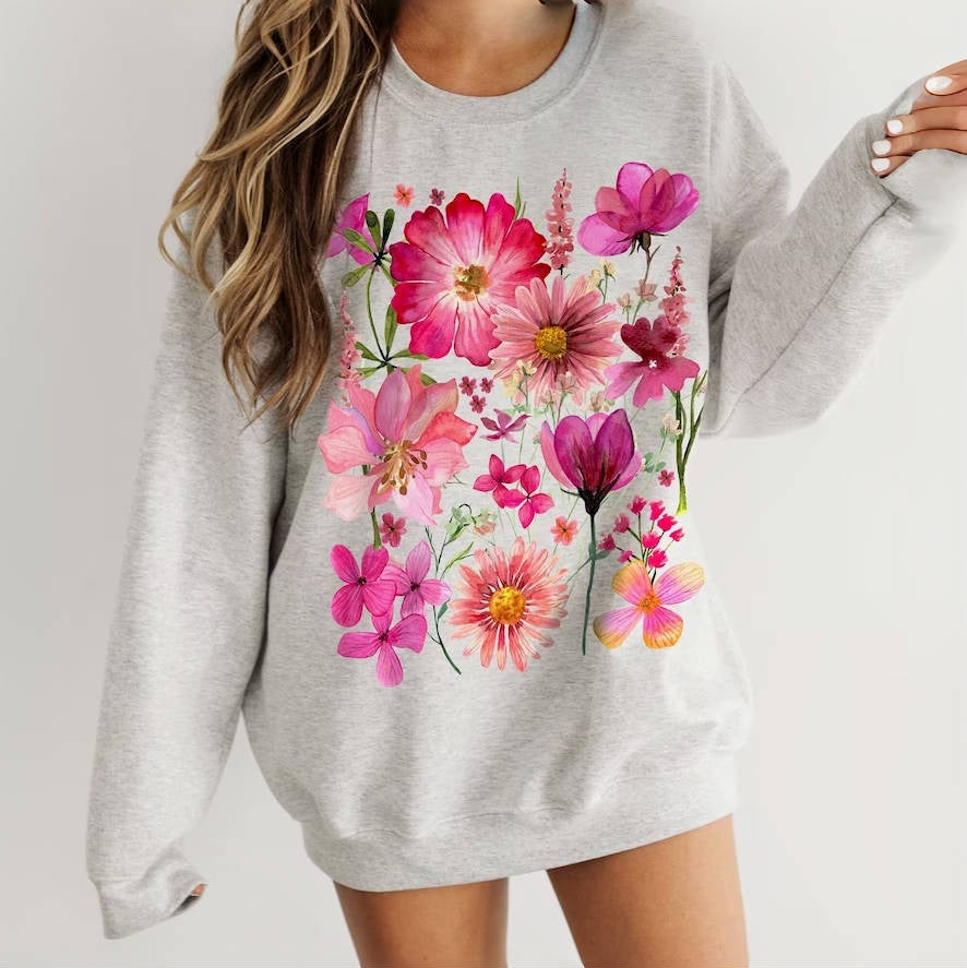 Vintage gepresste Blumen Pullover Sweatshirt