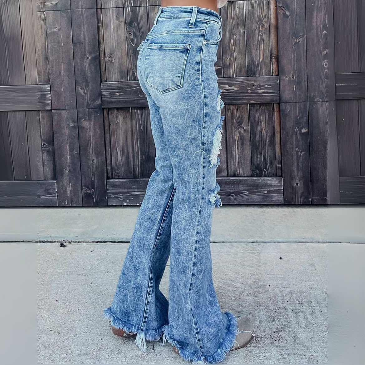 Distressed Stretch Flare Jeans