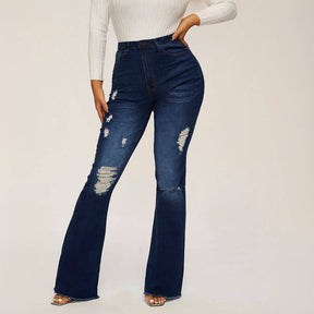 High Stretch Ripped Flared Jeans