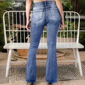 Vintage Button Side Design Mid Waist Flare Jeans