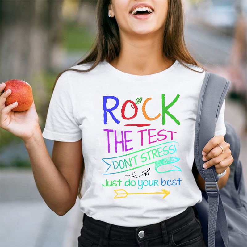 T-shirt drôle de professeur de test Rock The Test