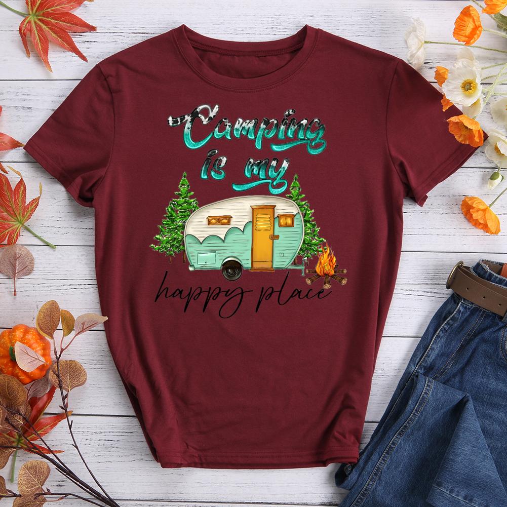 Camping Is My Happy Place Round Neck T-shirt