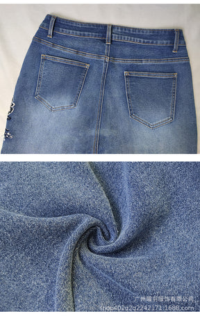 Lässige, bestickte Blumen-Denim-Jeans