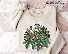 Tout ce dont j'ai besoin, c'est de café et de plantes, squelette de plante, sweat-shirt